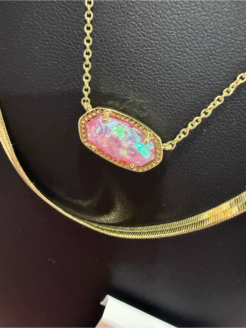 Kendra Scott | Gold Plated Pink Opal and Herringbone Dbl Layer Necklace | #80 - Picture 2 of 5